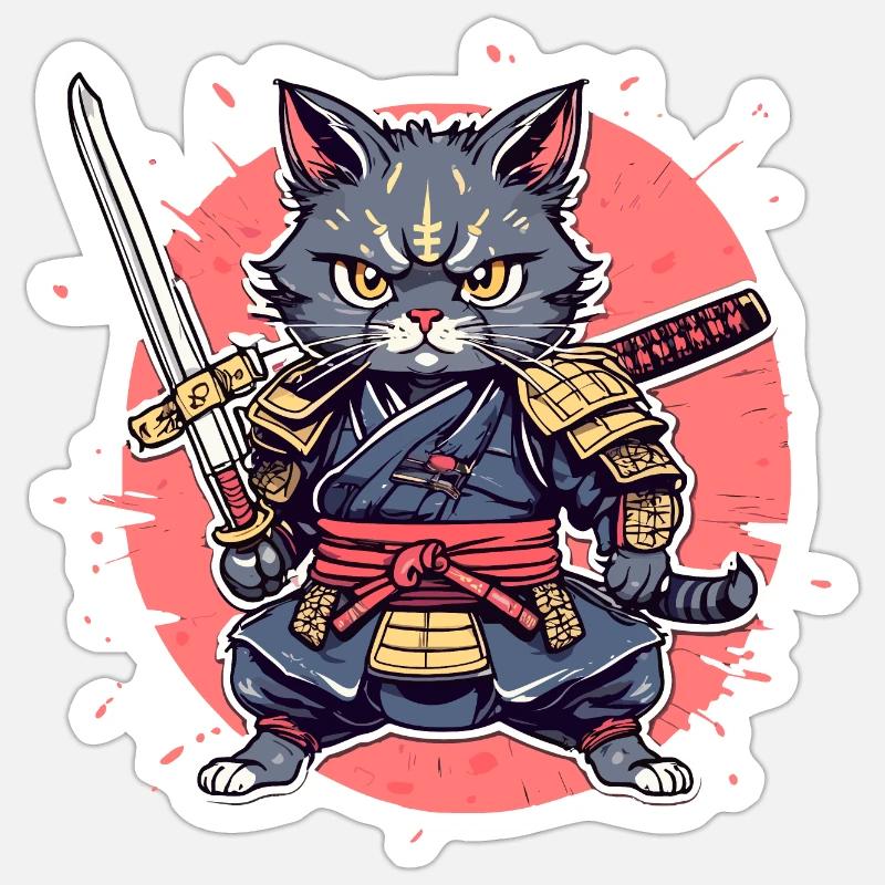 Chat samouraï #32 Sticker taille S (10 x 10 cm)
