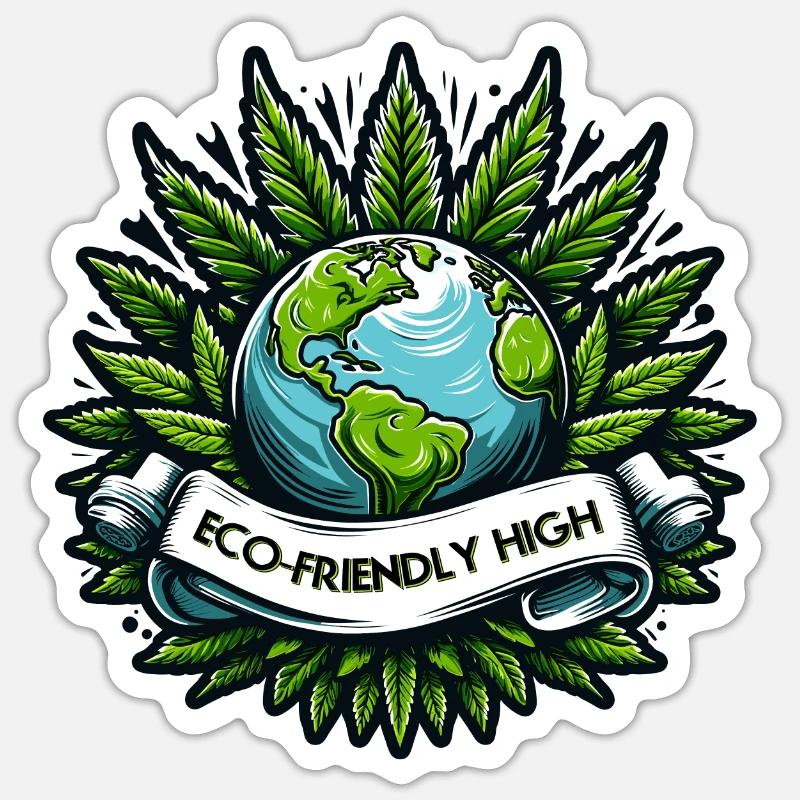 "Eco-Friendly High": Earth & Cannabis Unity Tee - Sticker size S (10 x 10 cm) - white matte