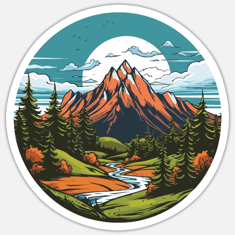 Mountains, Landscape, Circle - Sticker size S (10 x 10 cm) - white matte