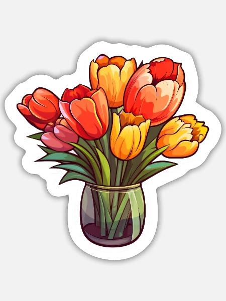 Tulpenstrauß - Sticker Größe S (10 x 10 cm) - Mattweiß