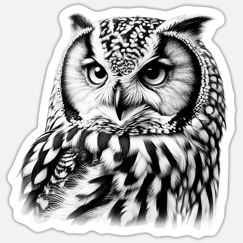 Hibou - Sticker taille S (10 x 10 cm) - blanc mat