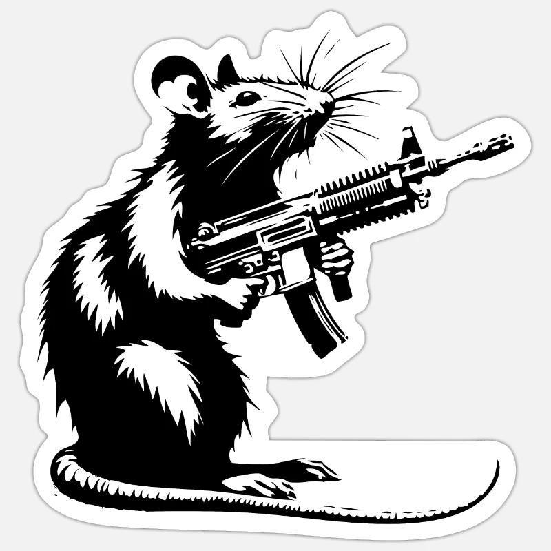 Rat avec mitrailleuse Sticker taille S (10 x 10 cm)