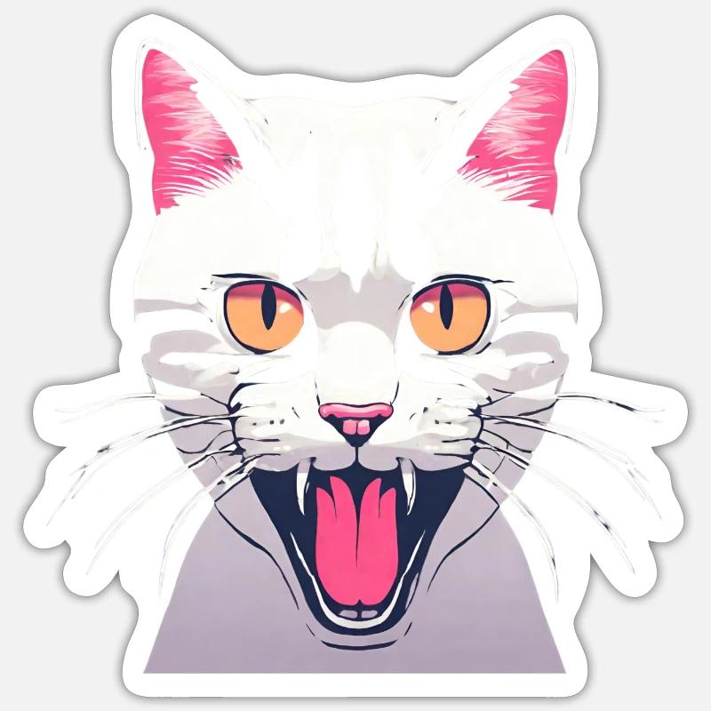 Chat en colère - Sticker taille S (10 x 10 cm) - blanc mat