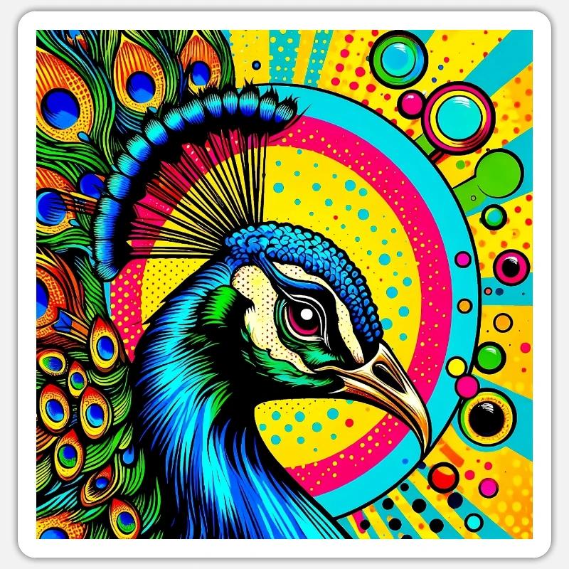 Peacock Pop Art - Sticker size S (10 x 10 cm) - white matte
