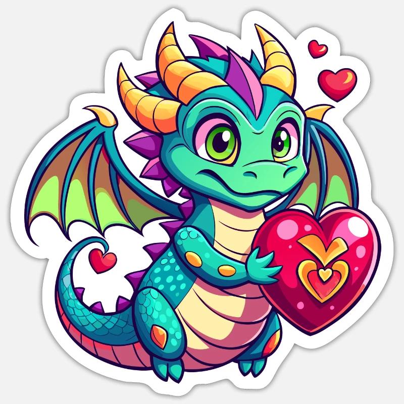 Farbenfroher Drache - Sticker Größe S (10 x 10 cm) - Mattweiß