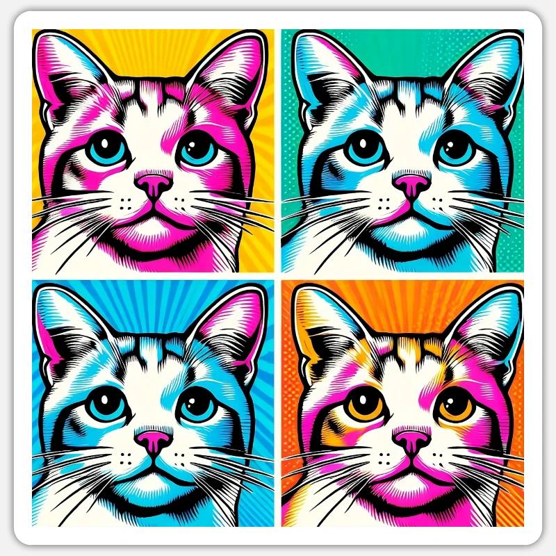 Katze Pop Art - Sticker Größe S (10 x 10 cm) - Mattweiß
