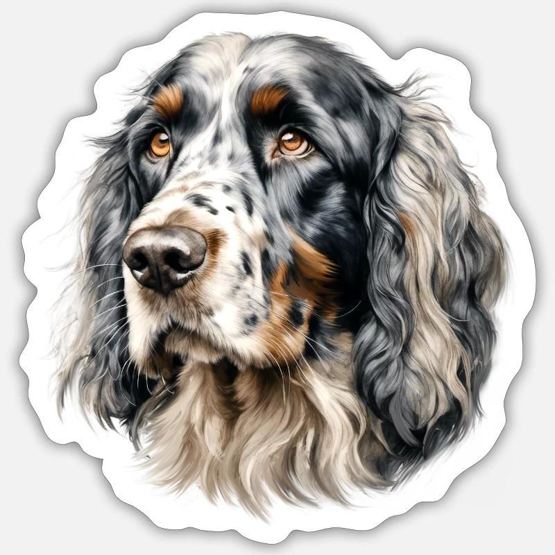 Setter Portrait - gemalt - Sticker Größe S (10 x 10 cm) - Mattweiß