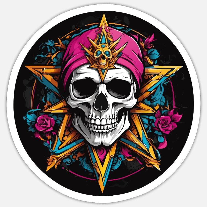 Crâne avec capuche colorée avec éléments décoratifs Sticker taille S (10 x 10 cm)