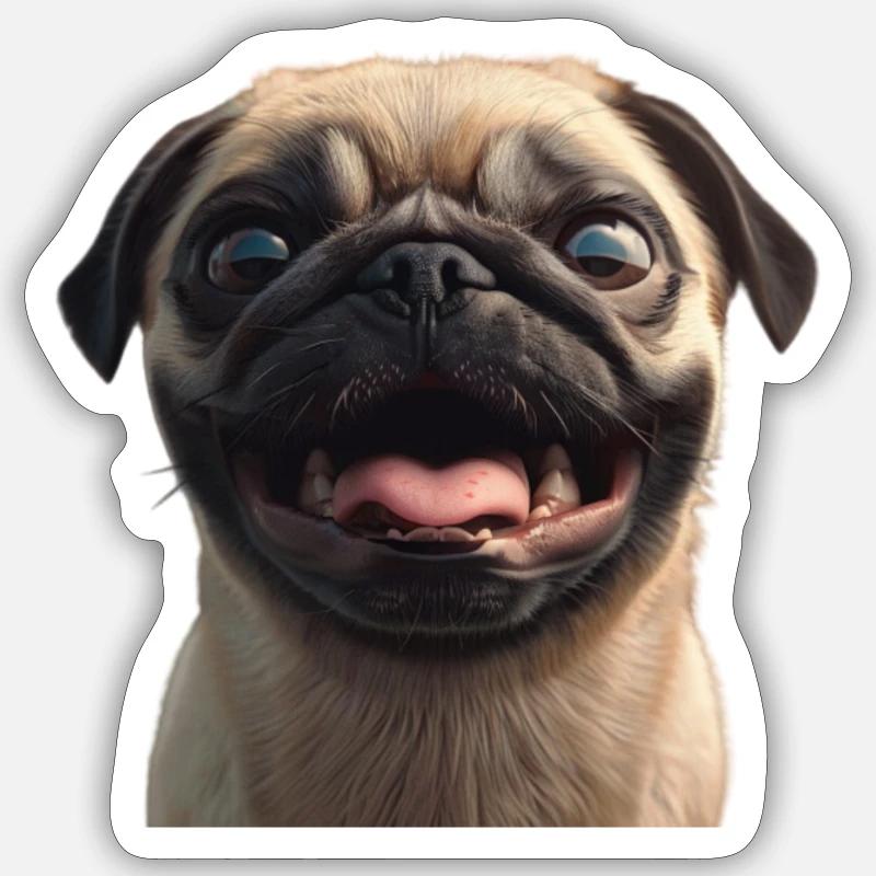 Pug with big 3D - Sticker size S (10 x 10 cm) - white matte