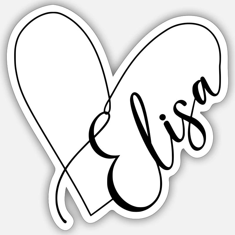 Elisa Name Herzlinie - Sticker Größe S (10 x 10 cm) - Mattweiß