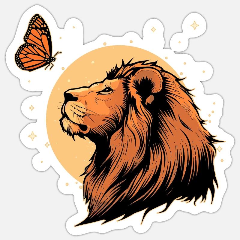 Lion avec papillon - Sticker taille S (10 x 10 cm) - blanc mat