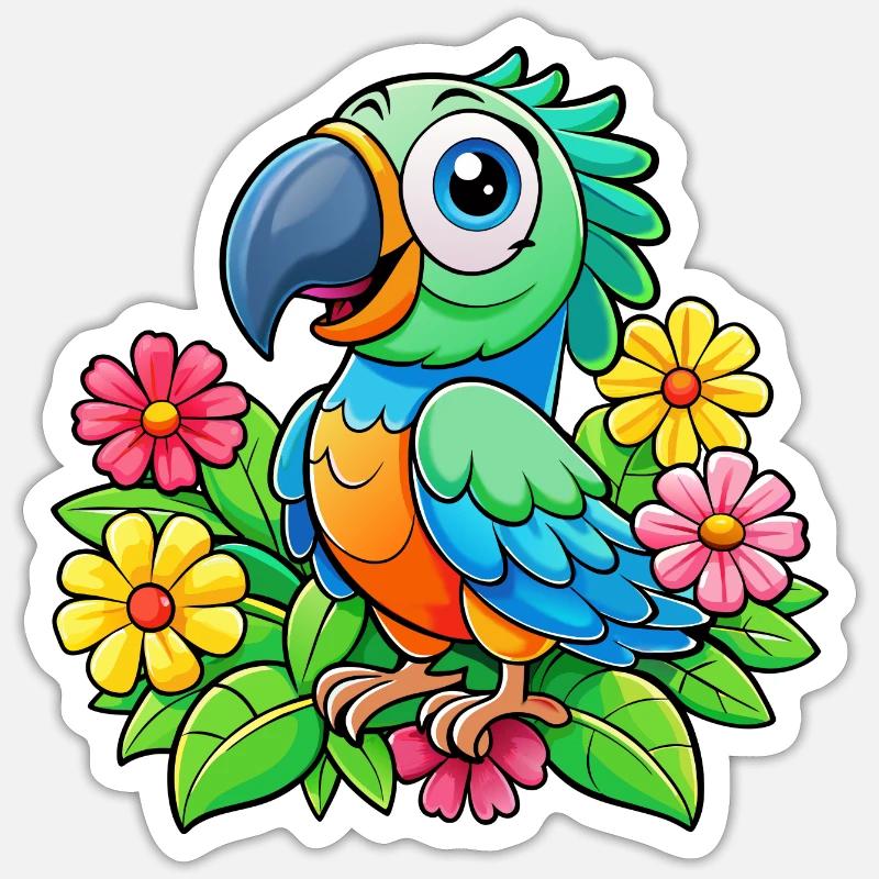 Mignon perroquet coloré - Sticker taille S (10 x 10 cm) - blanc mat
