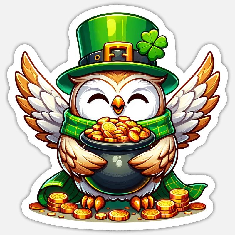 St. Patricks Day Eule mit Gold Sticker Größe S (10 x 10 cm)