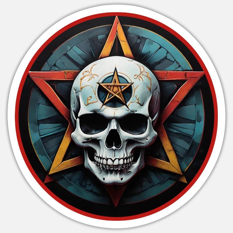 Bunter Skull mit Pentagramm Sticker Größe S (10 x 10 cm)