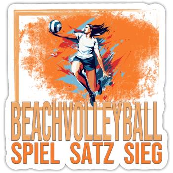 Spiel - Satz - Sieg - Beachvolleyball - Sticker Größe S (10 x 10 cm) - Mattweiß - Vorne