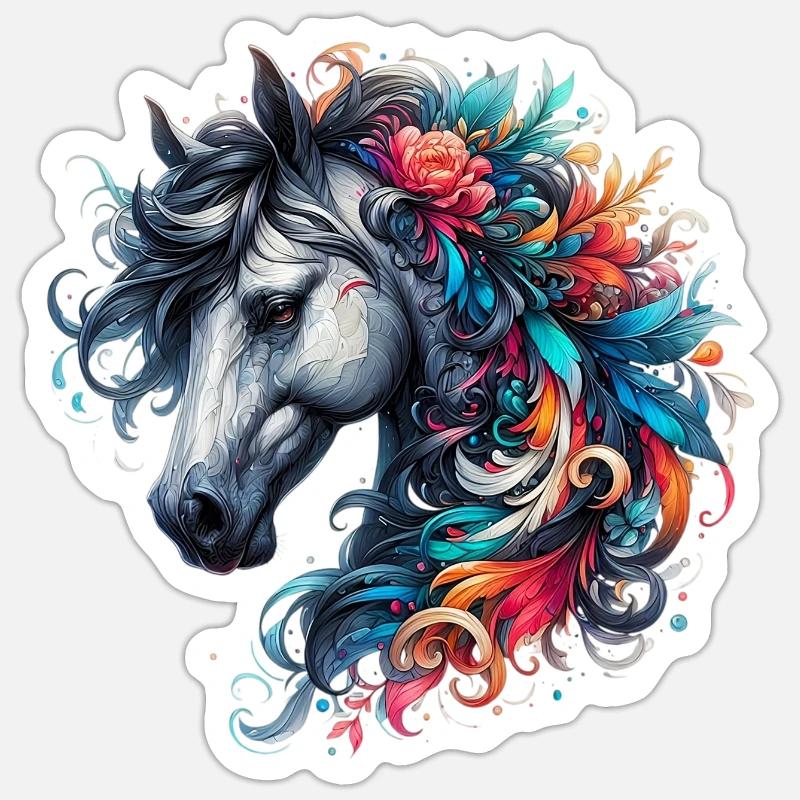 Cheval - Sticker taille S (10 x 10 cm) - blanc mat