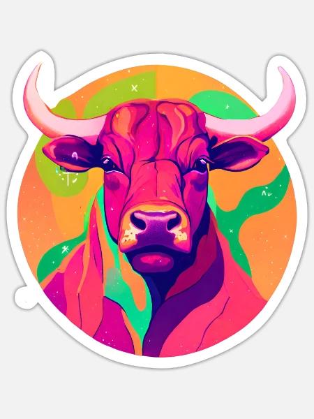 Taurus Kuh Rind Stier Widder Tier Designe - Sticker Größe S (10 x 10 cm) - Mattweiß