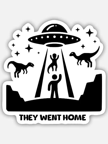 UFO-Dinosaurier - Sticker Größe S (10 x 10 cm) - Mattweiß