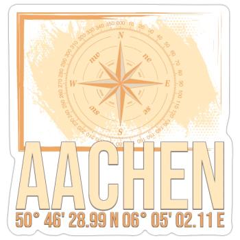 Aachen Koordinaten - Sticker Größe S (10 x 10 cm) - Mattweiß - Vorne