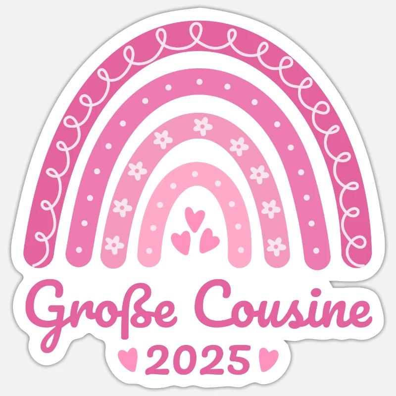 Boho Regenbogen rosa Große Cousine 2025 Sticker Größe S (10 x 10 cm)
