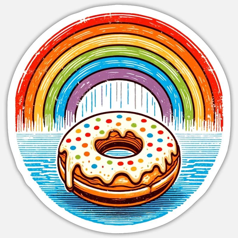 Beignet arc-en-ciel - Sticker taille S (10 x 10 cm) - blanc mat