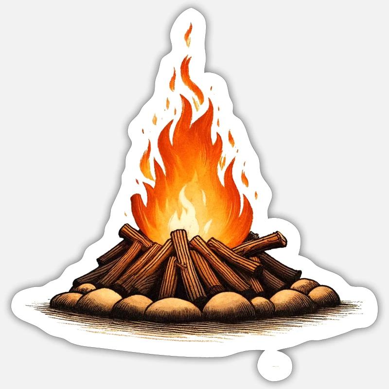 feu de camp - Sticker taille S (10 x 10 cm) - blanc mat