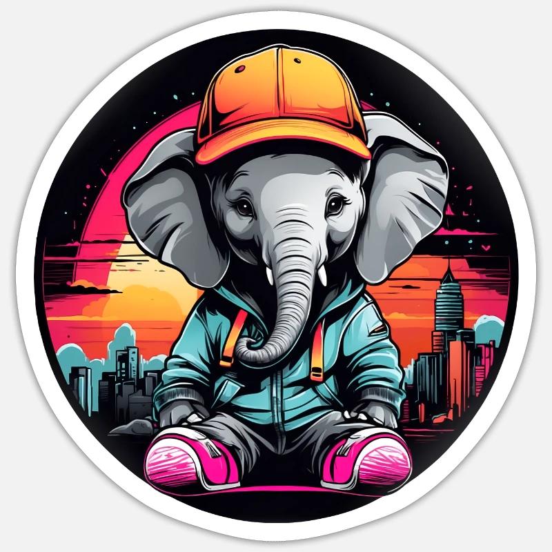 Süßer kleiner Elefant mit Freizeitlook mit Kappe Sticker Größe S (10 x 10 cm)