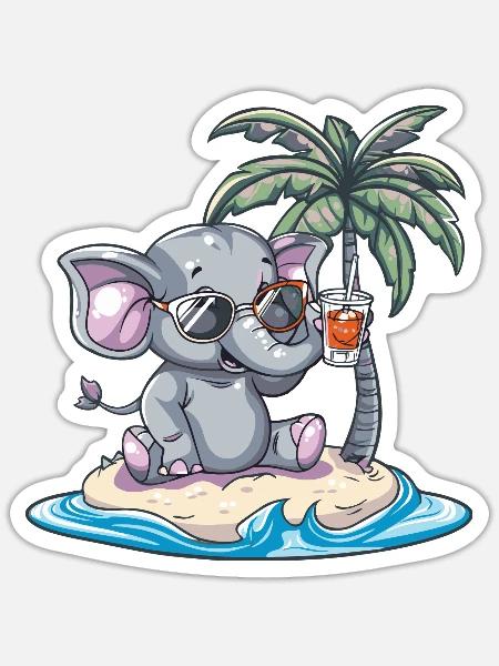Elefant Insel Sommer Palme - Sticker Größe S (10 x 10 cm) - Mattweiß