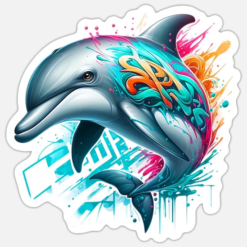 Delfin - Sticker Größe S (10 x 10 cm) - Mattweiß