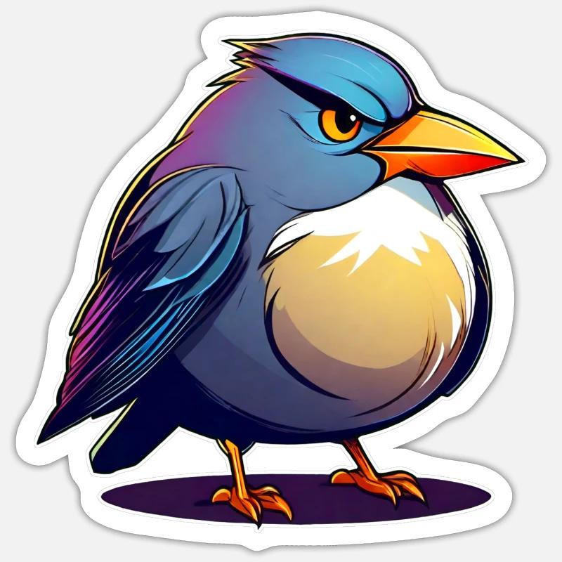 Kleiner grimmiger dicker Vogel Sticker Größe S (10 x 10 cm)
