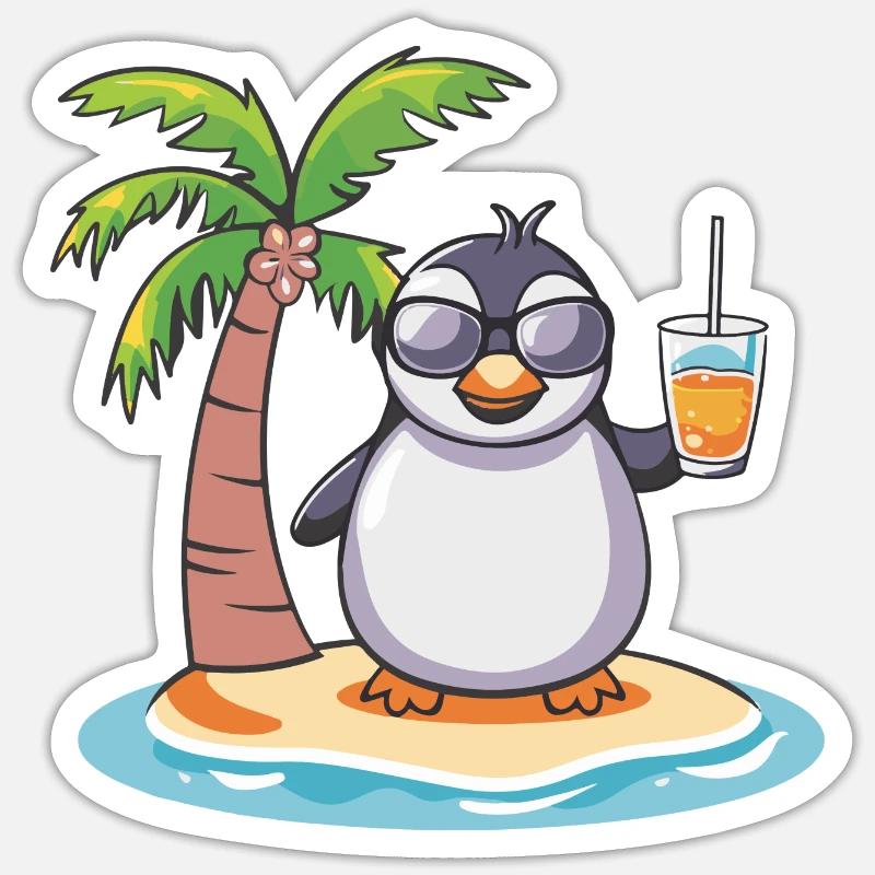 Penguin Summer Beach Vacation - Sticker size S (10 x 10 cm) - white matte