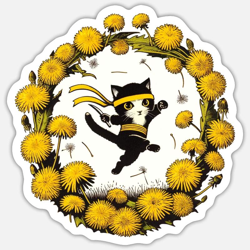 Chat Ninja - Sticker taille S (10 x 10 cm) - blanc mat