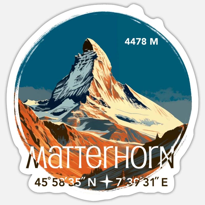 Cervino Zermatt souvenir coordinate escursionistiche - Sticker formato S (10 x 10 cm) - bianco opaco