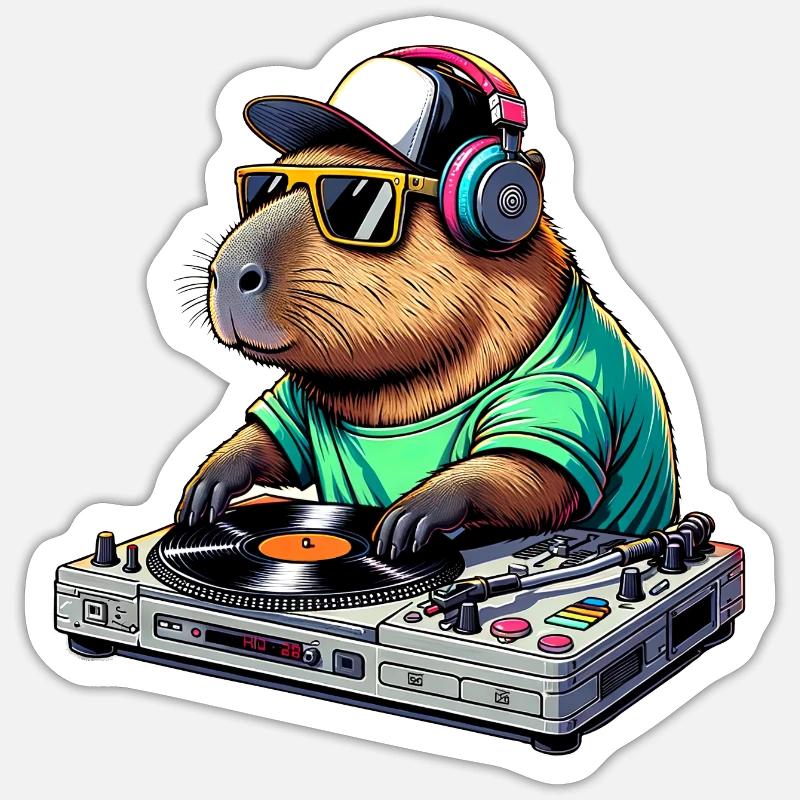 Capybara Dj - Sticker Größe S (10 x 10 cm) - Mattweiß