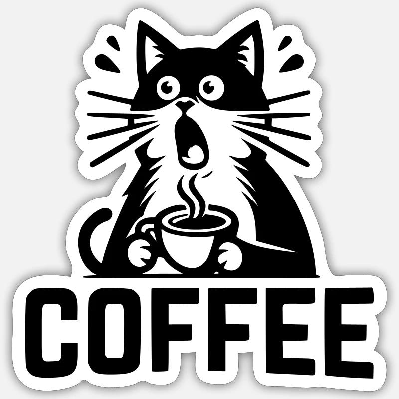 Café pour chat - Sticker taille S (10 x 10 cm) - blanc mat