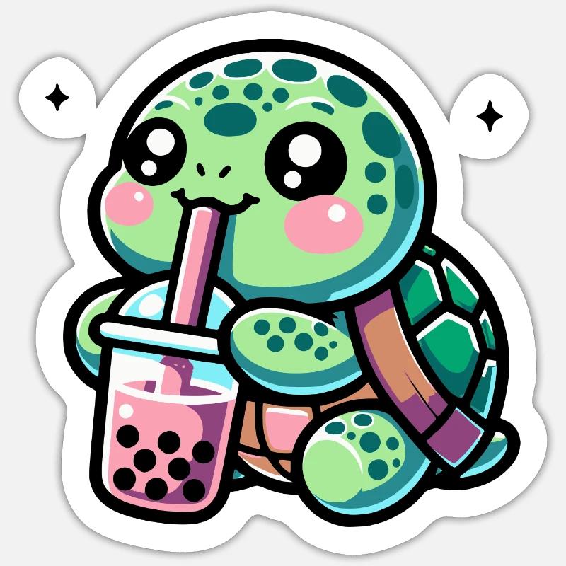 Bubble Tea Turtle Boba Tea Kawaii Geschenk - Sticker Größe S (10 x 10 cm) - Mattweiß