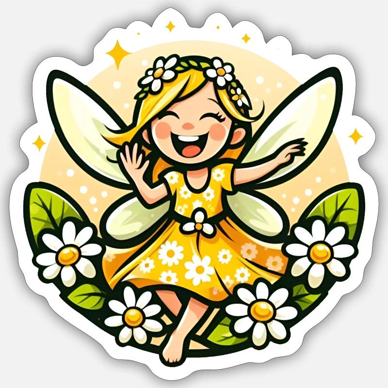Süße Fee Gänseblümchen Blumenmädchen Lächeln - Sticker Größe S (10 x 10 cm) - Mattweiß