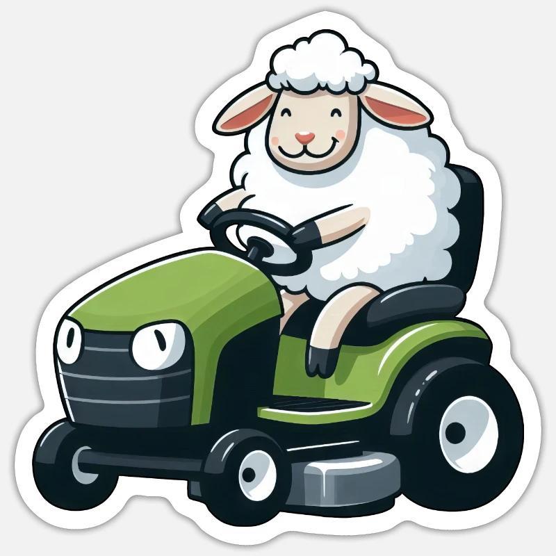 Schaf Lamm Rasenmäher Gartenpflege - Sticker Größe S (10 x 10 cm) - Mattweiß