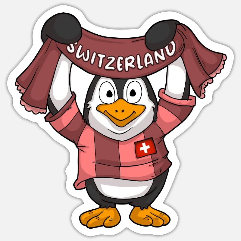 Fans suisses / Pingouin suisse - Sticker taille S (10 x 10 cm) - blanc mat