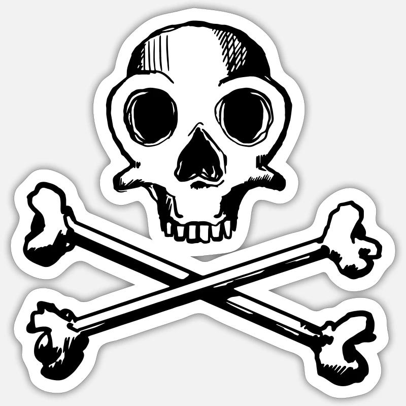 Crâne et os 1c - Sticker taille S (10 x 10 cm) - blanc mat