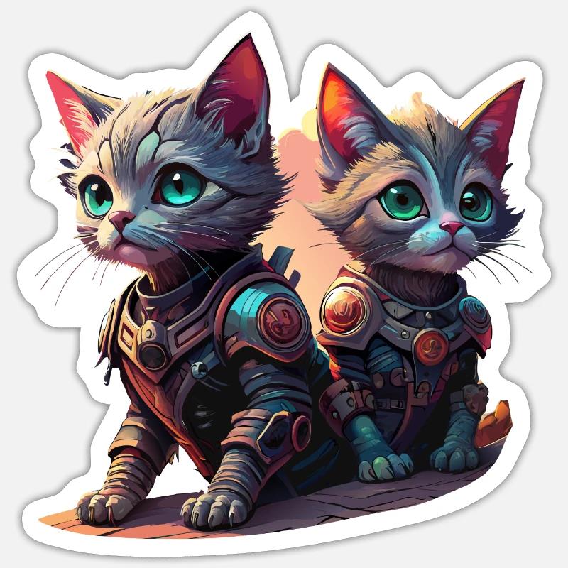 Chats cyborgs - Sticker taille S (10 x 10 cm) - blanc mat
