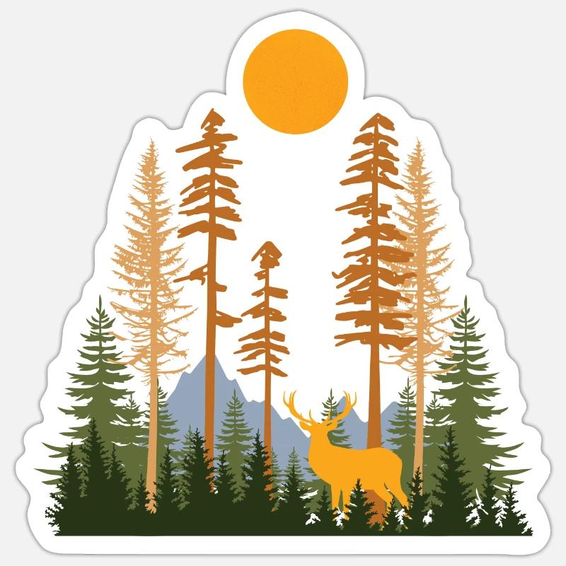 Forêt cachée et cerfs - Sticker taille S (10 x 10 cm) - blanc mat