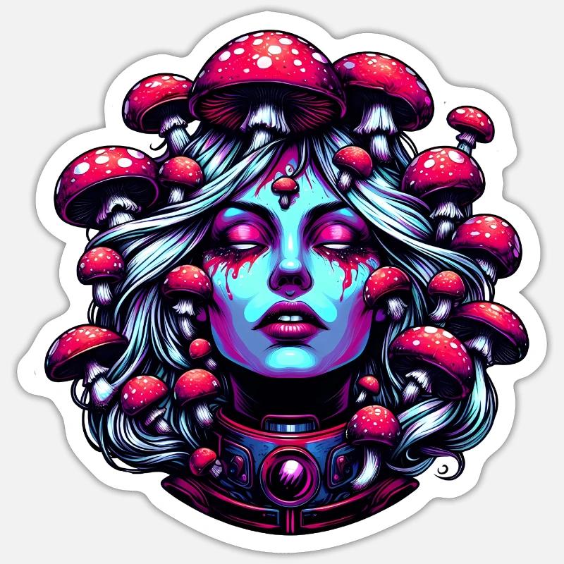 Beauté psychédélique des champignons - Sticker taille S (10 x 10 cm) - blanc mat