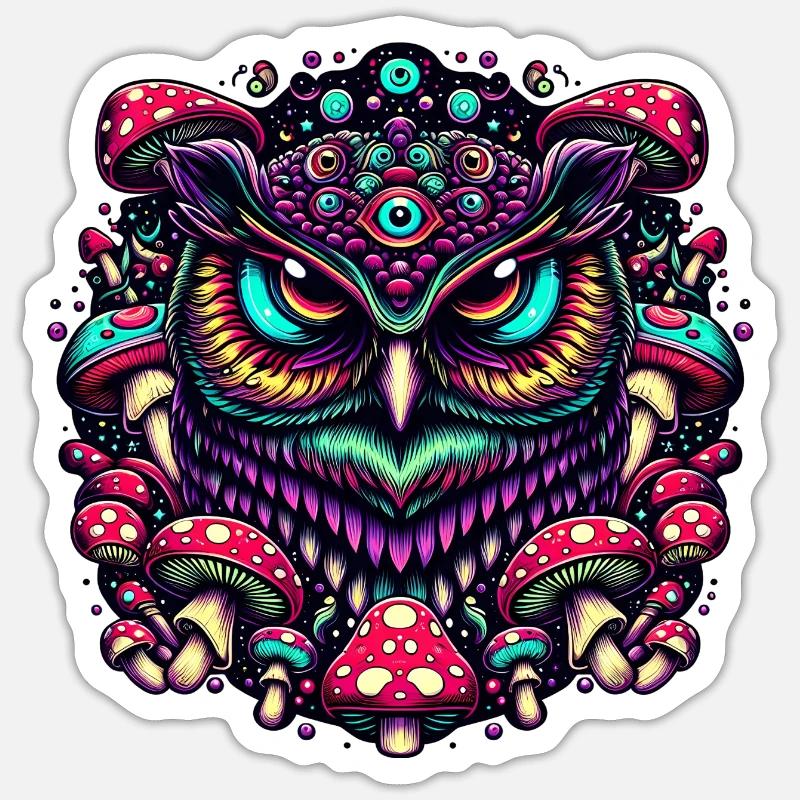 Psychedelic Owl - Sticker size S (10 x 10 cm) - white matte