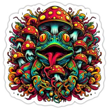 Psychedelischer Frosch mit Pilzen - Sticker Größe S (10 x 10 cm) - Mattweiß - Vorne