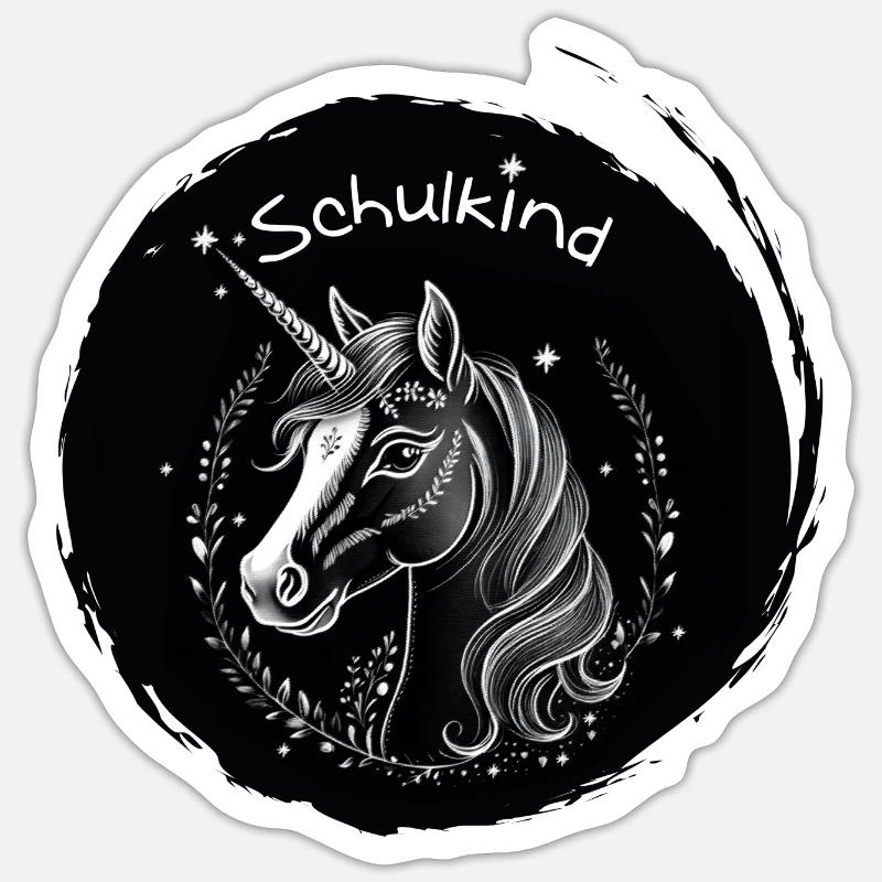 Schulkind - Einhorn mit Sternchen - Kreide Tafel - Sticker Größe S (10 x 10 cm) - Mattweiß