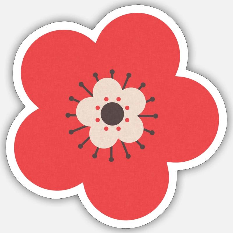 Fleur rouge et crème - Sticker taille S (10 x 10 cm) - blanc mat