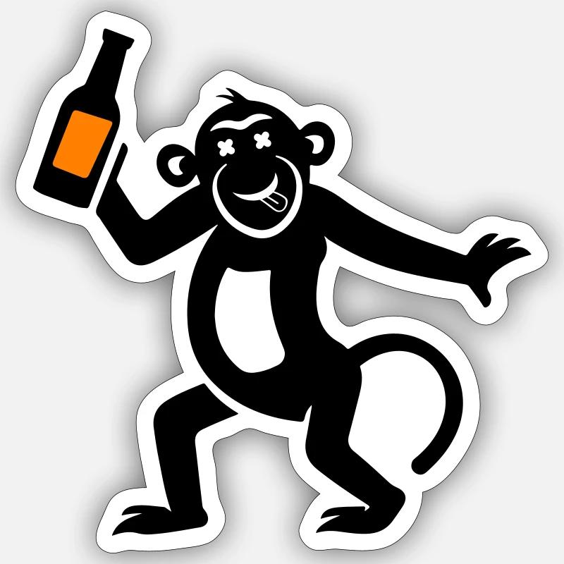 Bière de singe drôle - Sticker taille S (10 x 10 cm) - blanc mat