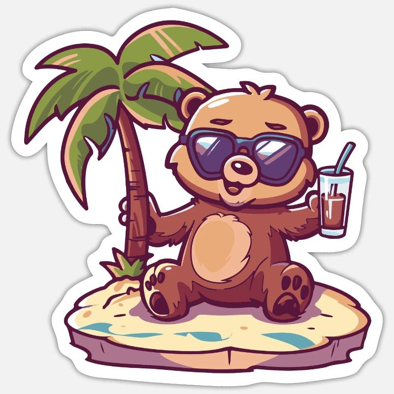 Bär Sommer Strand Comic Sticker Größe S (10 x 10 cm)