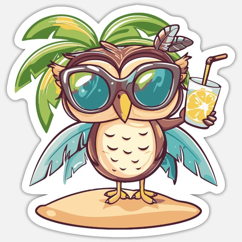 Eule Sommer Strand Comic Sticker Größe S (10 x 10 cm)